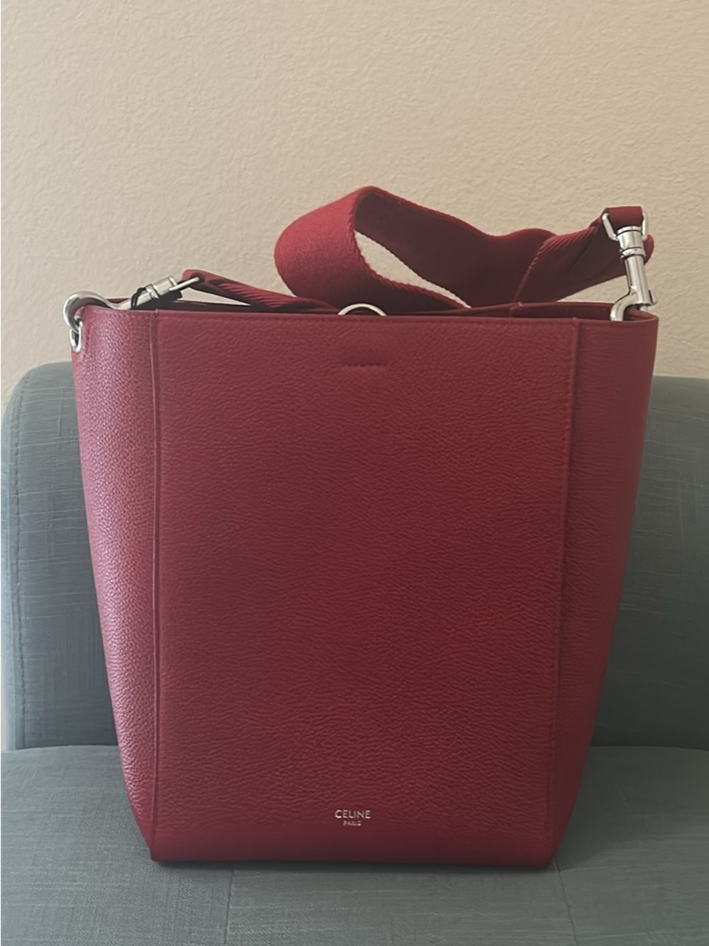 Celine Burgundy Leather Shoulder Bucket Bag